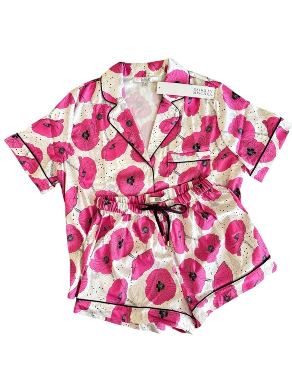 Badgley Mischka Pajama short set White / Pink Floral Print NWT . - Picture 15 of 16